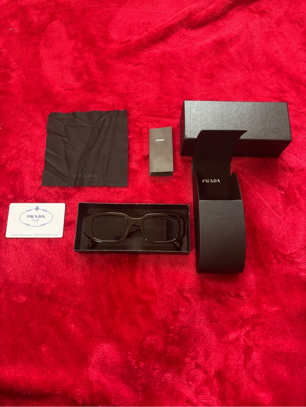 Prada Black Rectangular Sunglasses with Black Case
